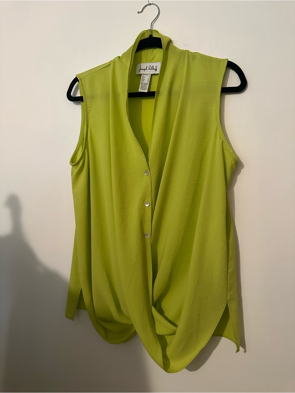 Joseph Ribkoff Bright Lime Sleeveless Draped Button-Front Top